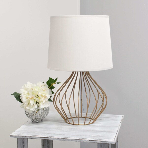 Geometrically Wired Table Lamp, White On Copper